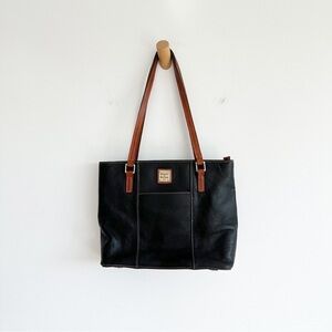 Dooney & Bourke  Pebble Leather Small Lexington Shopper  Tote Bag Black Tan